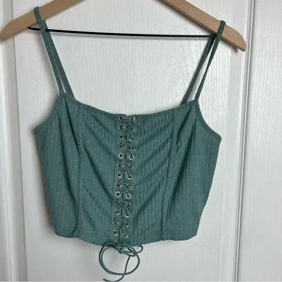 Shein Curve Heather Sage Green Crop Top Size 0XL (12 US) - Picture 3 of 8